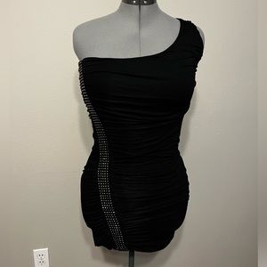 Black, GUESS by Marciano brand, one shoulder, body con sleeveless mini d…